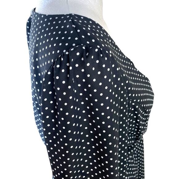 Forever 21 Mini Dress Size M Polka Dot Longsleeve Fit n Flare Open Back Black - Picture 7 of 16